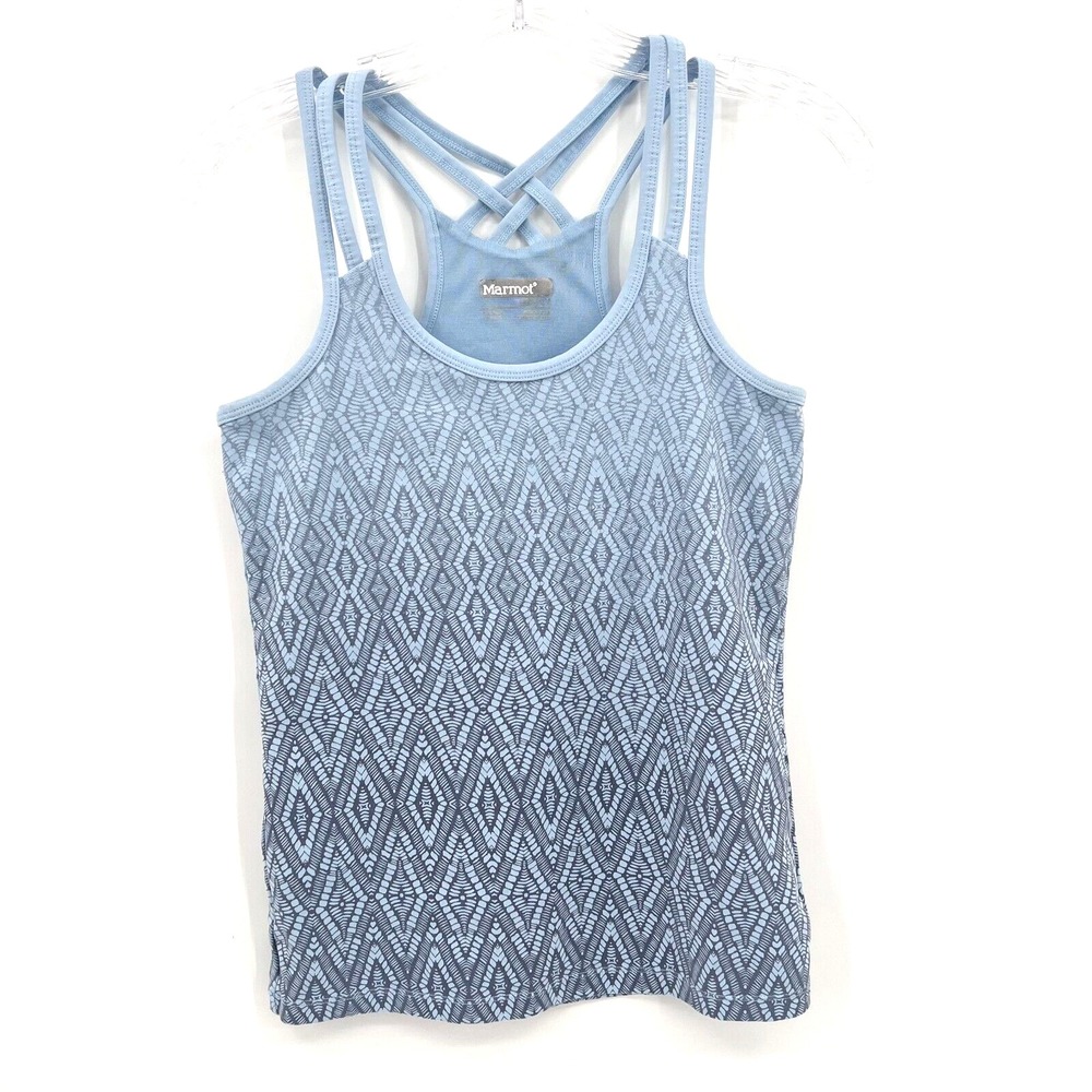 MARMOT Women's Sz S Light Blue/Gray Ombre Print Vogue Strappy Tank Built-in Bra
